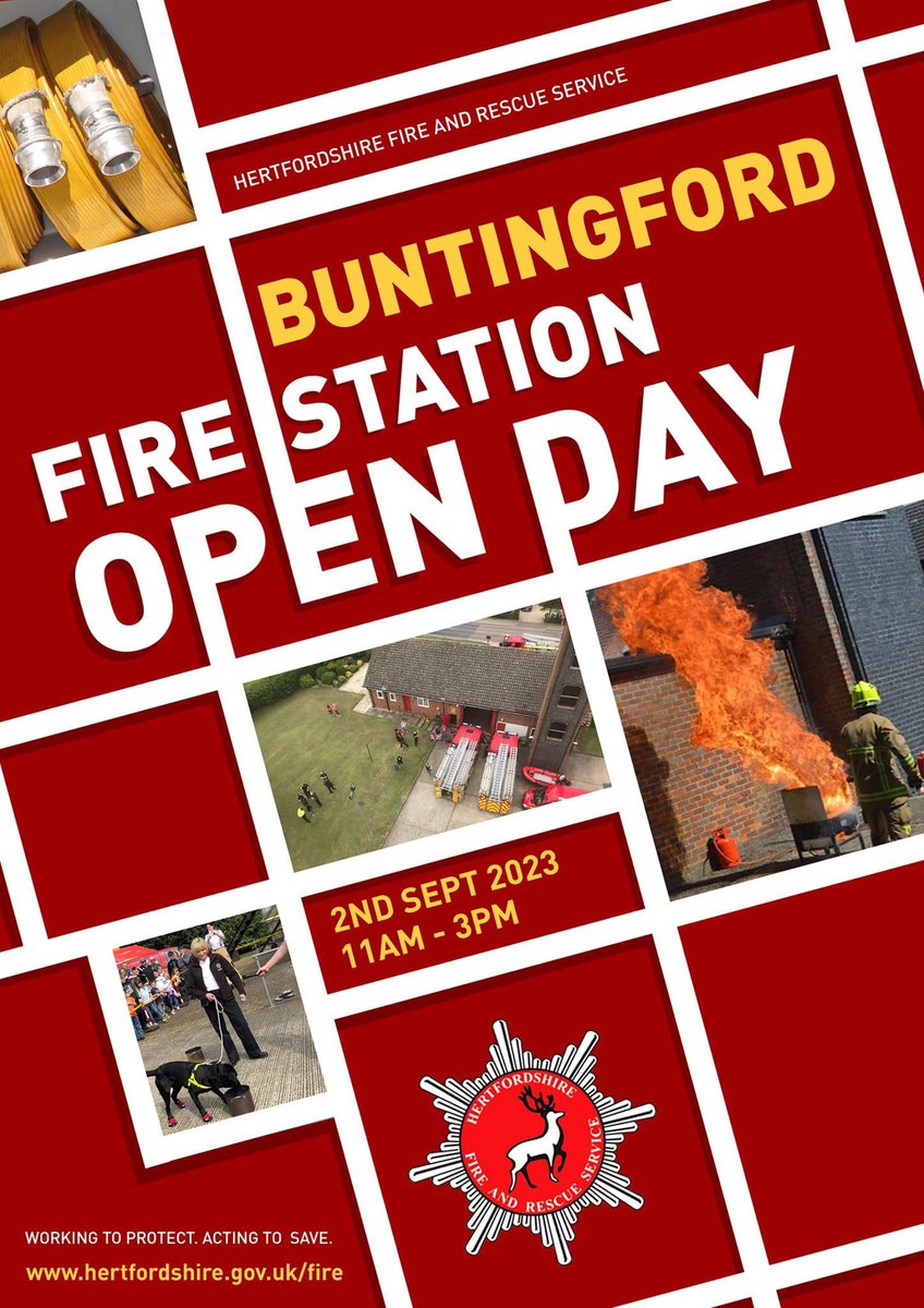 Busy day this Saturday with 4 #FireStation open days happening across <a href="/HFRS/">Herts Fire & Rescue</a>👇
🔥<a href="/HEMELFIRE/">HEMEL HEMPSTEAD FIRE</a>
🔥<a href="/FireWatford/">Watford Fire Station</a> 
🔥<a href="/HertfordFireStn/">Hertford Fire Station</a> 
🔥<a href="/BuntingfordFire/">Buntingford Fire</a>
Unfortunately we can’t attend them all so we’re splitting our day between Hertford &amp; Buntingford. Hopefully see you at one of them 🚒