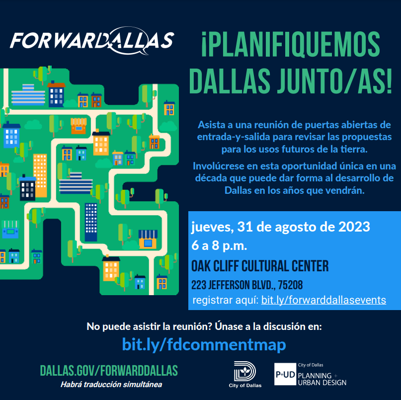 dallasplandev's tweet photo. PUD Family! Join us tomorrow at Oak Cliff Cultural Center.

This is an opportunity for you to view and provide feedback on the latest version of the placetype draft map. Invite your family, friends and neighbors!
#ForwardDallas #CityofDallas #UrbanPlanning #DallasPUD https://t.co/5rCAOgBJJu