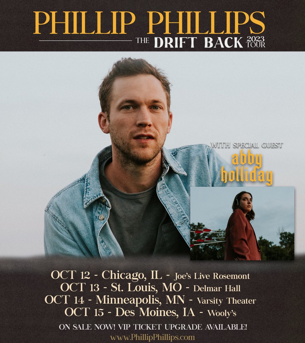 Phillips's tweet photo. Just when you thought the Drift Back Tour couldn’t get any better…I’ve added in support from some amazingly talented artists who I’ve become fans of! Please welcome @JonahKagen, @abbyhollidayz  &amp; @betchaband to the lineup🌟

Grab tickets at https://t.co/KUkxNrR2aX! https://t.co/7sLBy7STx9