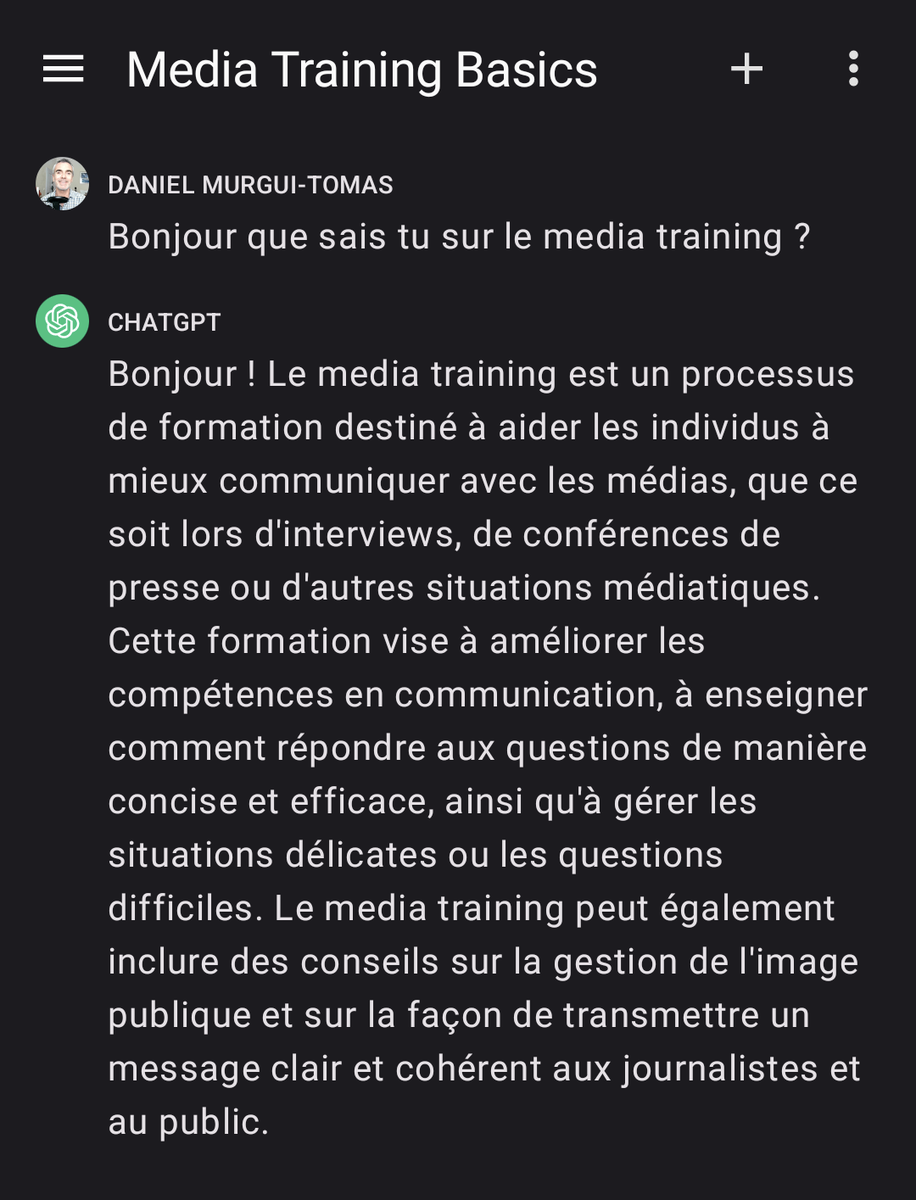 mediatrainer_75's tweet photo. Tout est dit avec #ChatGPTP !
Quand à mon offre en #mediatraining , elle se trouve ici : https://t.co/4CbvyWUCfD
# #formation #IA https://t.co/n8iUr9bYrd