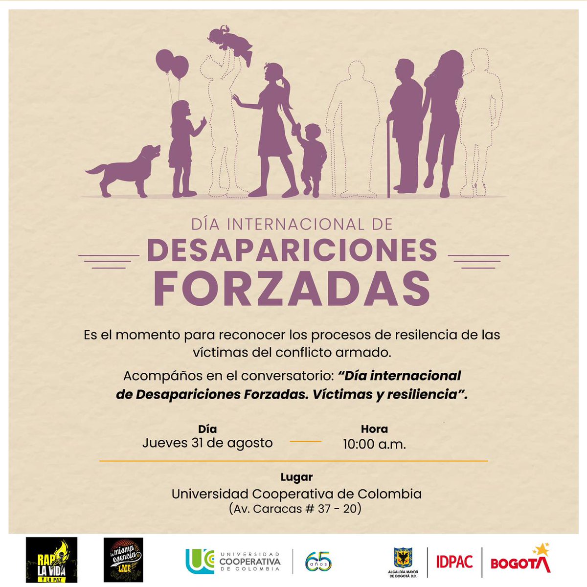 ucooperativabog's tweet photo. #UCC #UCCBogotá #ComunicaciónSocialUCC

Te invitamos a un evento significativo para conmemorar el Día Internacional de las Desapariciones Forzadas en colaboración con IDPAC  🌍🫂

 📆 31 de agosto
🕛10:00 a. m. a 12:00 m.
📍Auditorio Paraninfo https://t.co/1wkYcAoT2C