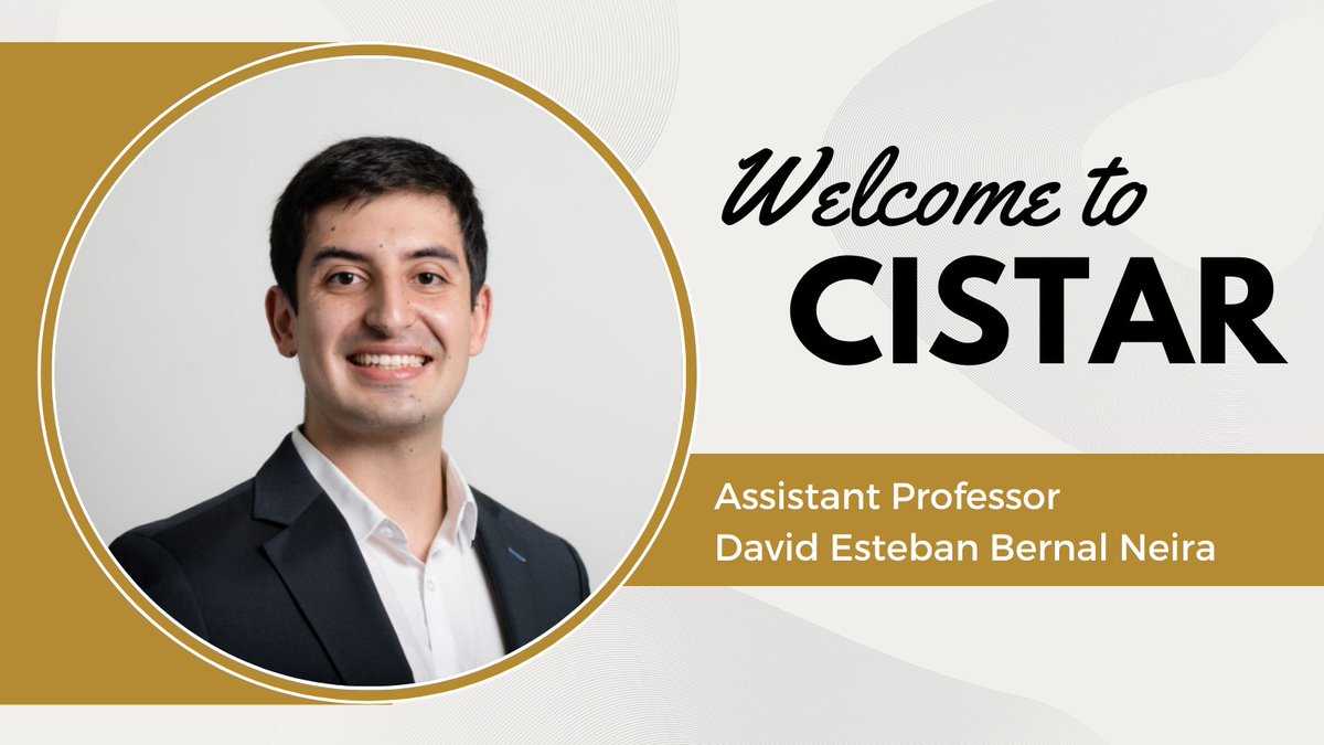CISTAR.US (@cistar_erc) on Twitter photo We'd like to welcome Dr. David Esteban Bernal Neira to the CISTAR team! <a href="/bernalde/">David Bernal</a> is joining the Davidson School of Chemical Engineering as an assistant professor, and will assist Dr. Rakesh Agrawal in CISTAR's Process Life Cycle Analysis research thrust.
#ChE #Purdue #CISTAR We'd like to welcome Dr. David Esteban Bernal Neira to the CISTAR team! <a href="/bernalde/">David Bernal</a> is joining the Davidson School of Chemical Engineering as an assistant professor, and will assist Dr. Rakesh Agrawal in CISTAR's Process Life Cycle Analysis research thrust.
#ChE #Purdue #CISTAR