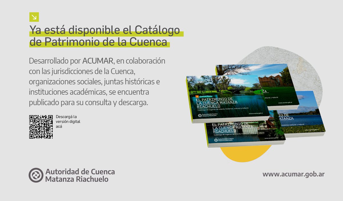 acumarriachuelo's tweet photo. 📚 Lanzamos el Catálogo de Patrimonio de la Cuenca Matanza Riachuelo

📕📙📘📗 Compuesto por cuatro tomos: Cuenca Baja (1 y 2), Cuenca Media (3) y Cuenca Alta (4) que incluyen un relevamiento de los sitios de interés histórico, cultural y natural de la #CuencaMatanzaRiachuelo. https://t.co/BmPo1pXmUK