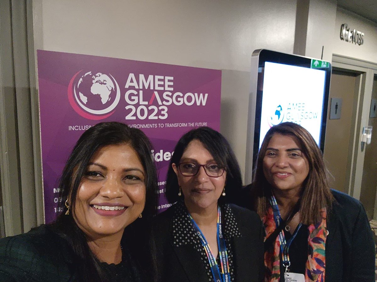 One perk of attending <a href="/AMEE_community/">@AMEE_Community</a> is meeting #MedEd friends from different continents. Quick catch-up on the run this morning with <a href="/VeenaSingaram/">Veena Singaram</a> &amp; @SubhaRamani at #AMEE2023 Veena &amp; I were actually undergrad students together in my hometown #Durban #SouthAfrica