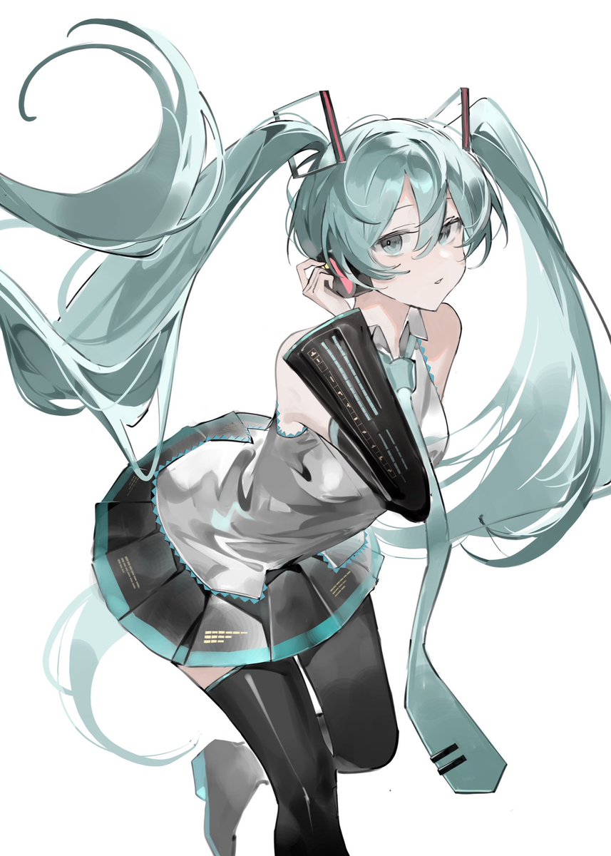 hatsune miku 1girl solo twintails skirt long hair necktie detached sleeves  illustration images