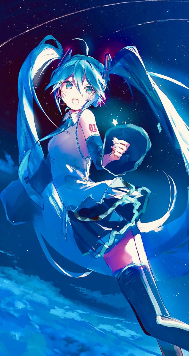hatsune miku 1girl solo long hair twintails skirt sky detached sleeves  illustration images