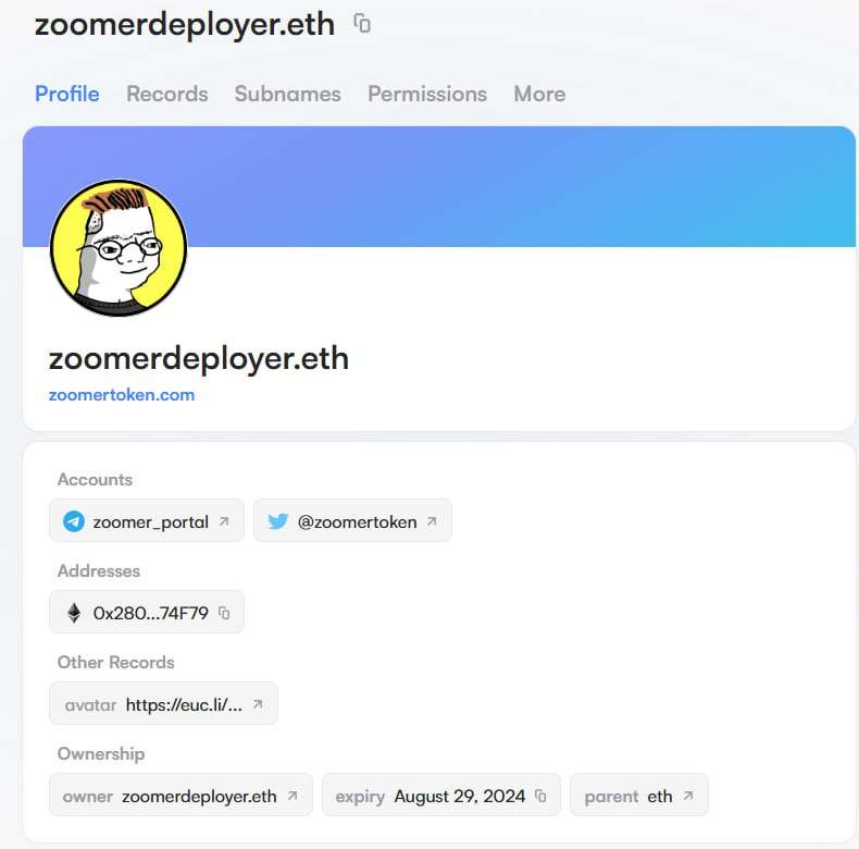 ZoomerToken's tweet photo. We just signed up ENS for $ZOOMER 🤓

ENS: https://t.co/KesOQ1HOed

Etherscan: https://t.co/oditSo0GW2 https://t.co/37UldET3ab