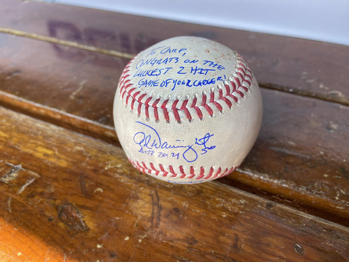 He may have made threats via text about ending Matt Carpenter’s life,
but Waino did sign the ball from his RBI single. You get the sense Waino is still a little miffed. #STLCards