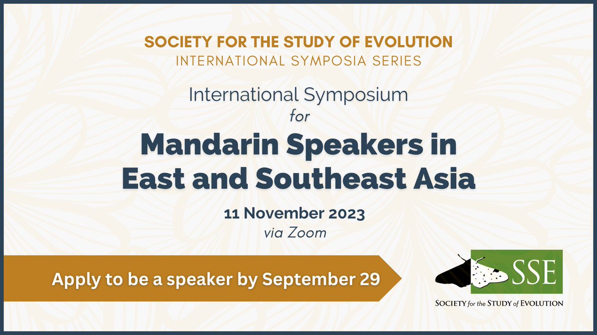 We are pleased to announce the call for speakers for the SSE International Symposium for Mandarin Speakers in East and Southeast Asia on November 11, 2023. 

<a href="/sse_evolution/">SSE</a> invites scholars of all career stages to apply by September 29, 2023.

More info: evolutionsociety.org/international-…