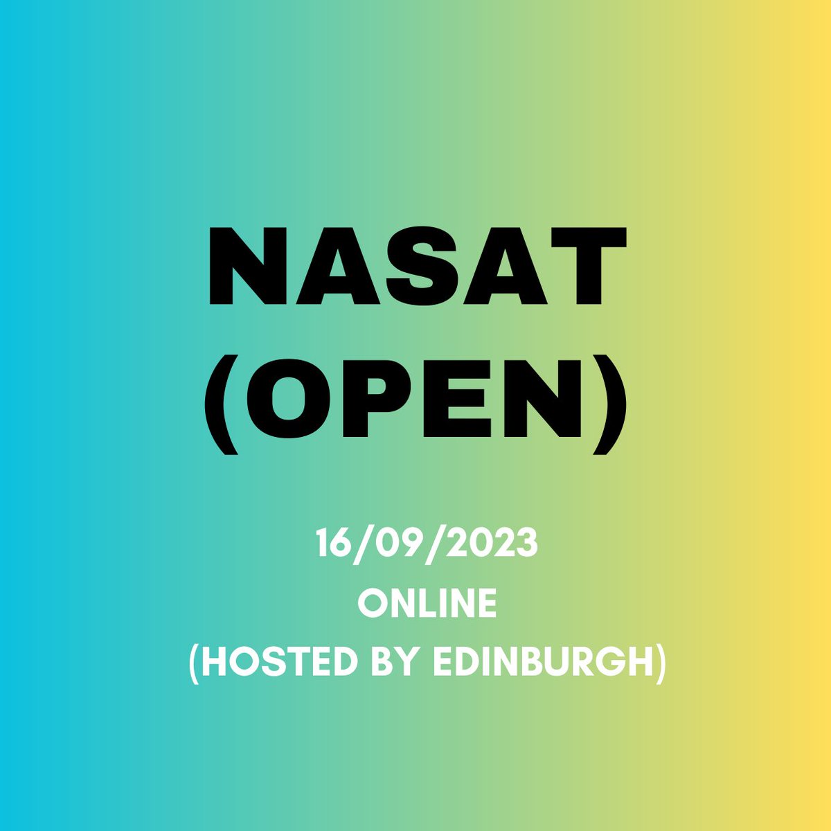 We are pleased to announce the UKQB mirror of NASAT, which will be held online on Saturday the 16th of September and will be hosted by the University of Edinburgh Quiz Society!