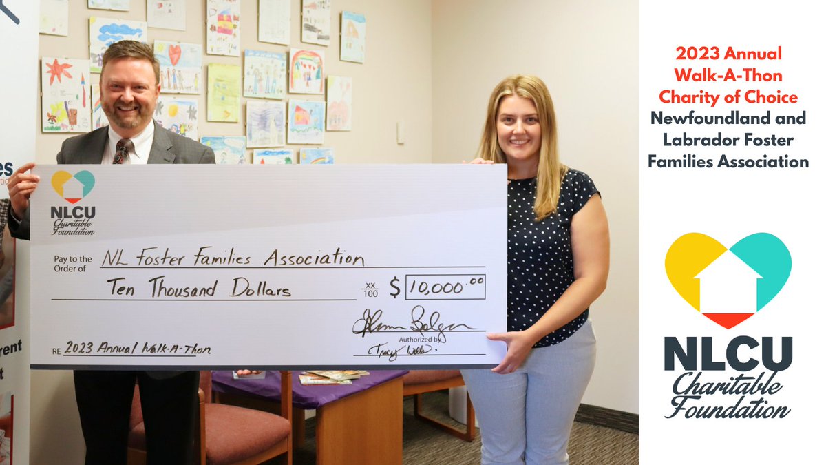 NLCU Charitable Foundation Chairperson Glenn Bolger presented a $10,000 donation last week to Kelli Hodder, Executive Director of @FosterFamilies. The association was this year's Charity of Choice for the Foundation's Annual Walk-A-Thon.   #reachingcharitiestouchingcommunities