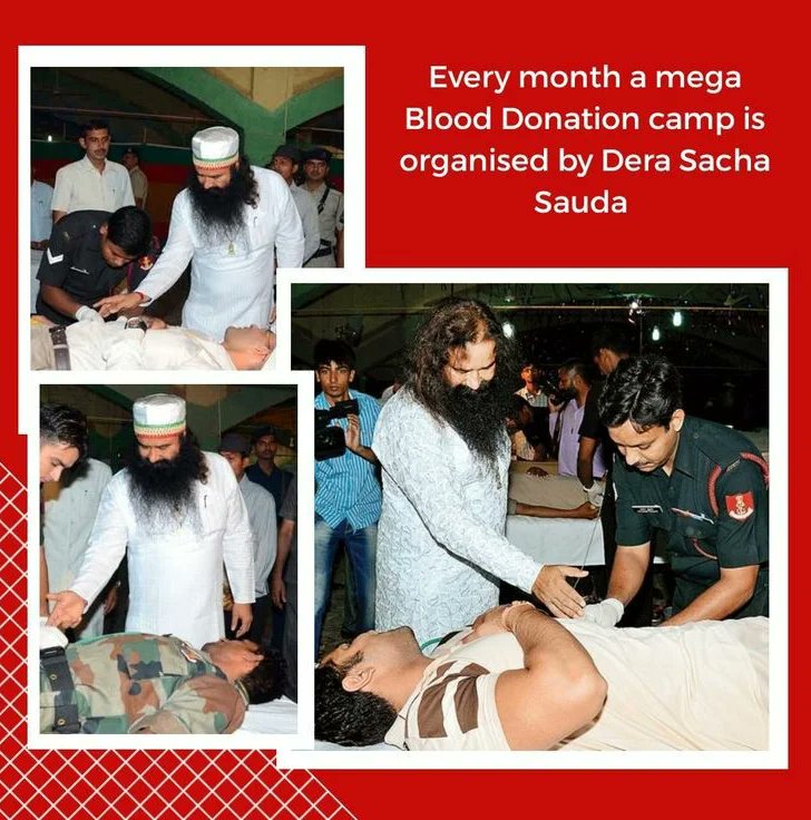 In today's life where people are too selfish, on the other side Dera Sacha Sauda followers(ready to donate blood anytime) putting their whole efforts to keep the humanity alive. Saint Dr Gurmeet Ram Rahim Singh Ji Insan has given them the title of 'True Blood Pump'
#BloodForLife