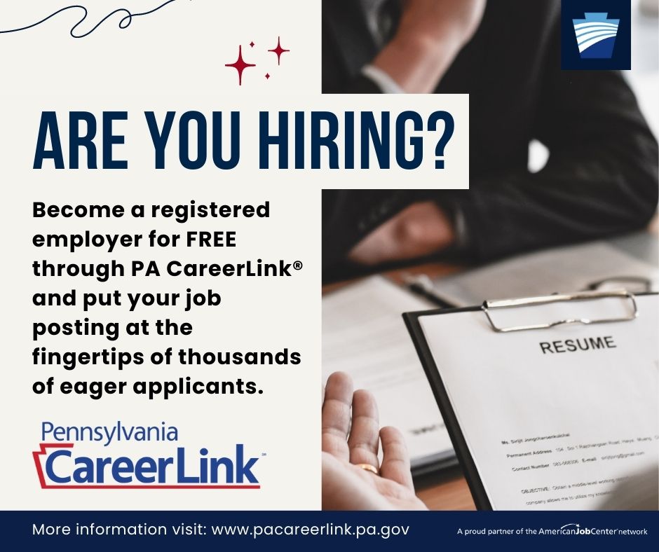 PALaborIndustry's tweet photo. More than 130,000 PA employers use PA CareerLink® to advertise their job openings. If you're not connecting with job seekers for FREE through PA CareerLink®, you're missing out on the most robust talent hub in PA! Connect with us today to get FREE exposure for your job openings and a wide variety of qualified applicants all at no cost to you!

Find your next employee here ➡️ https://t.co/jMo71zkcEf