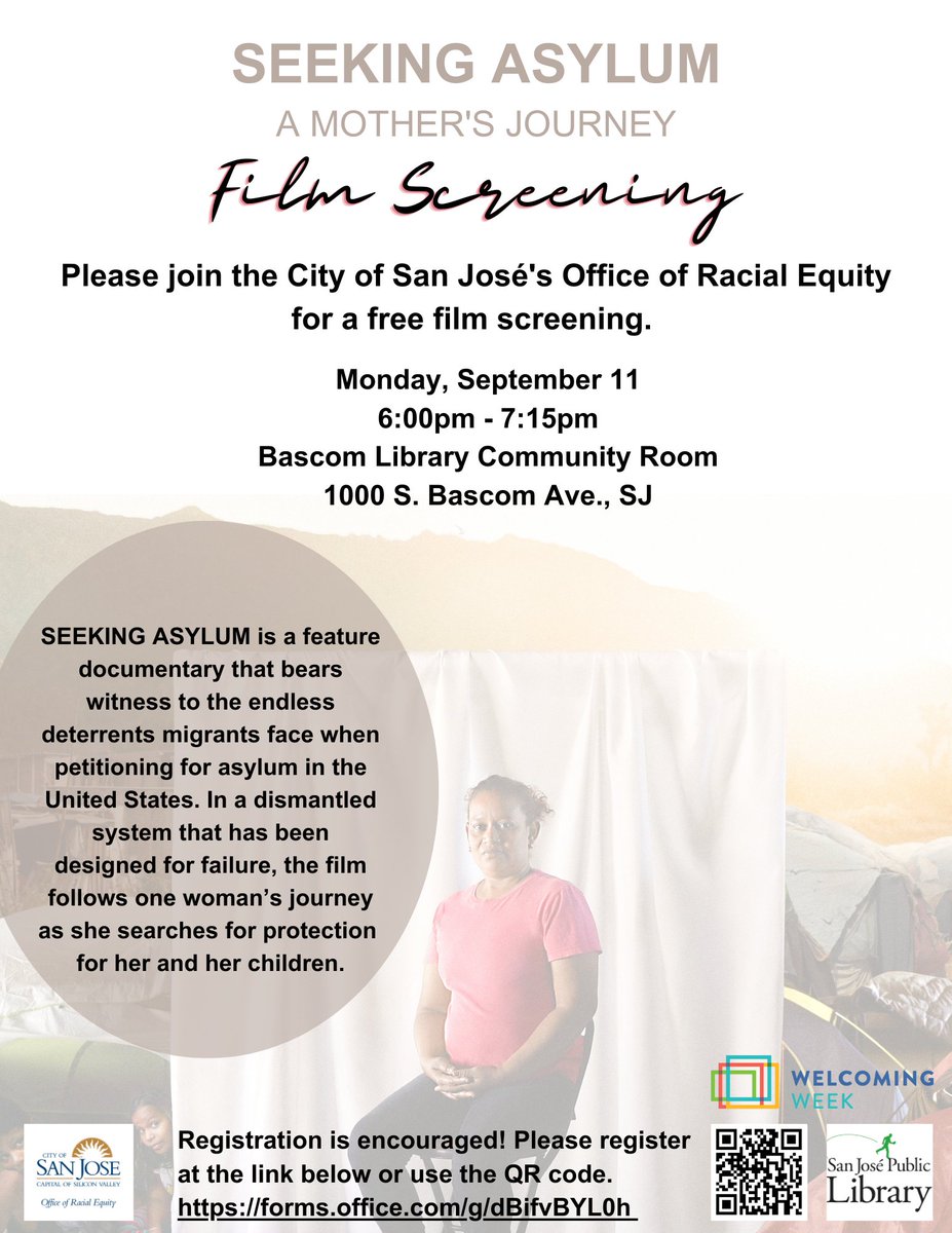 Asylum: form of protection from persecution &amp; human rights violations in another country

Persecution: can be harm due to your race, religion, nationality, political opinion, or you're “particular social group”

Join us during #WelcomingWeek2023

RSVP forms.office.com/g/dBifvBYL0h