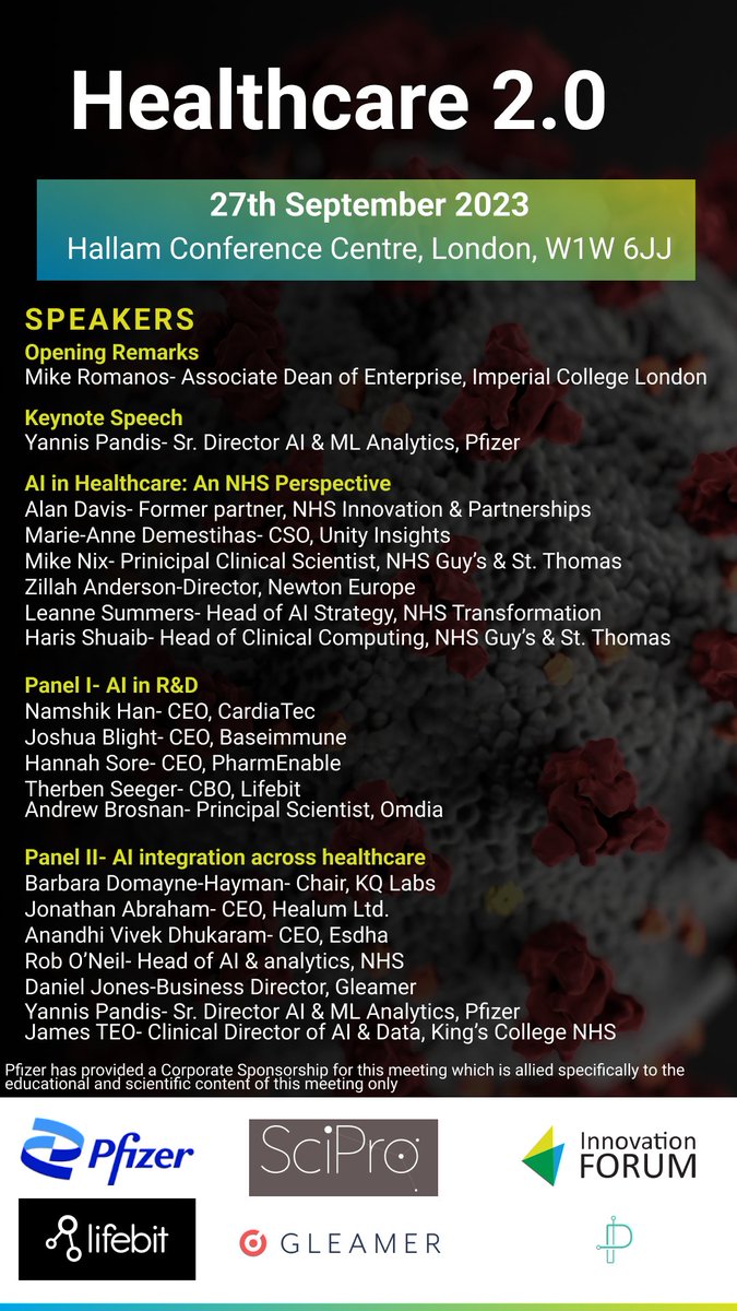 Check out the latest agenda and speakers list for our Healthcare 2.0 event!
Link to tickets:inno-forum.org/event/healthca…

#AI #AIhealthcare #innovation #healthcare #drugdiscovery #NHS #DigitalTransformation #digitalhealth
