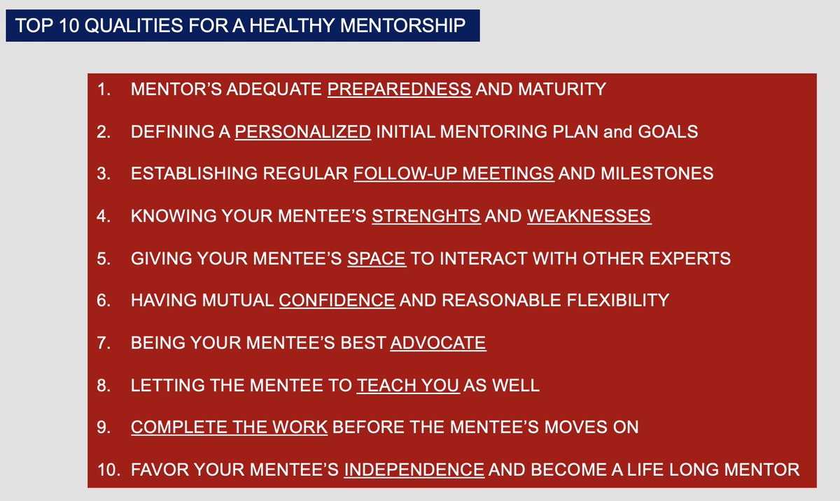 What are the 10 top qualities for a HEALTHY MENTORSHIP ? I will discuss this today at #ALEH23 in the @AASLD 'Young Investigators Workshop' with the great mentor @WRayKimMD #livertwitter @AASLDPresident @alehlatam