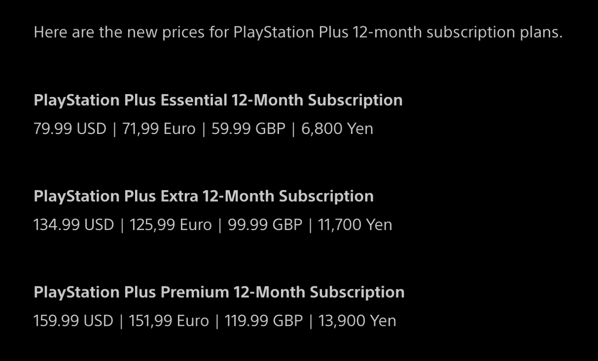SpawnWaveMedia's tweet photo. Oof, PlayStation Plus prices going up https://t.co/X4QWej4SA6