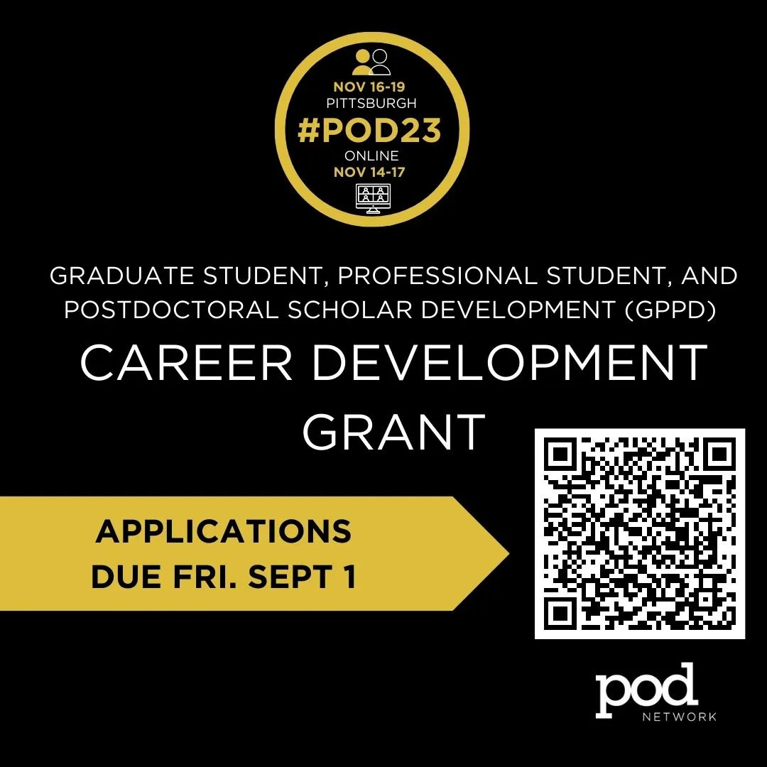 Ignite your potential with the GPPD Career Development Grant! The GPPD will award grants to support attendance at#POD23 (online or on-the-ground in Pittsburgh). Grant includes reg fees + year of membership. Applications due Friday, Sep. 1! #POD23 buff.ly/3OUX2v7