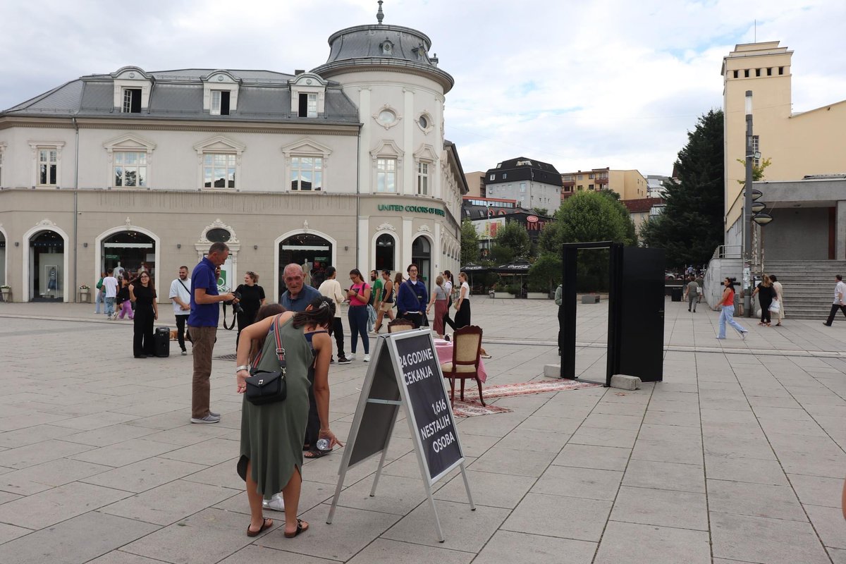 YIHRKosovo's tweet photo. 24 YEARS OF WAITING 

On the International Day of Enforced Disappearances, we carried the weight of 1616 missing persons. 

Our street action “The Waiting Door” was a platform of #solidarity &amp; #demand for immediate #action from our #institutions. https://t.co/Z1aKTJgoyG