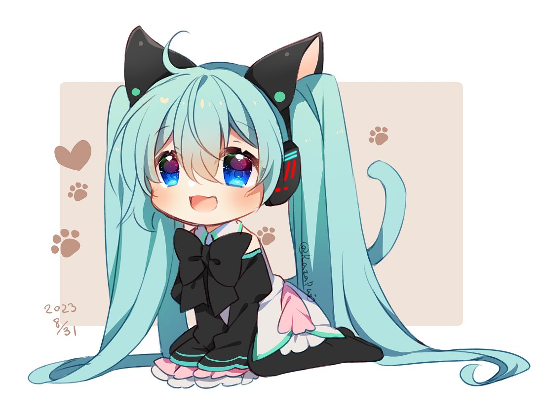 初音ミク「折角なのでタグつけちゃお。猫耳ミクちゃんでおたおめだよ#初音ミク生誕祭2023 」|燈型 Minのイラスト