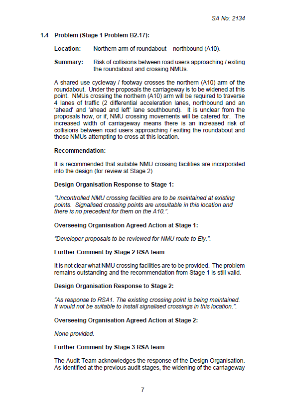 ElyCycle's tweet photo. @countertony @sallyb210 Nobody mentioned at the meeting that approved the so-called roundabout improvement that the Road Safety Audit had alerted to the increased danger to 'non-motorised users'. https://t.co/7bTdyJr3rs