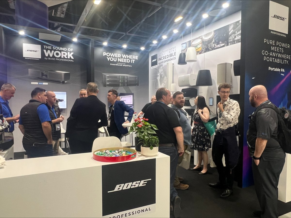 BosePro's tweet photo. The show has begun! Stop by stand # G8 at #INT23 to an up-close look at:
‣ New S1 Pro+ Portable PA
‣ New PowerShareX Smart Amplifiers
‣ Full line of DesignMax Loudspeakers
‣ Videobar VB-S &amp; Administration Software https://t.co/0vB4uOzab6