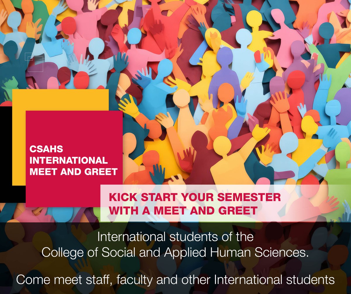 International students in CSAHS!

Meet faculty, staff, and other students at the CSAHS International Meet &amp; Greet!

Wed, Sept 13
2:30-4pm
Macdonald Institute (MINS) Student Lounge

Grad and undergrad students of all years are invited.

Register to attend: csahs.uoguelph.ca/events/2023/09…