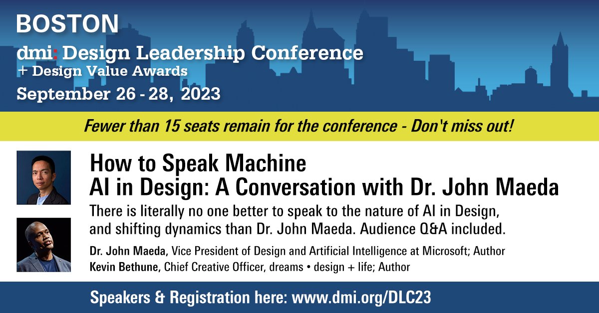 How to Speak Machine
AI in Design: A Conversation with Dr. John Maeda
There is literally no one better to speak to the nature of AI in Design, and shifting dynamics than Dr. John Maeda.
dmi.org/page/Boston202…

#designinnovation #designleadership #designmanagement #designawards
