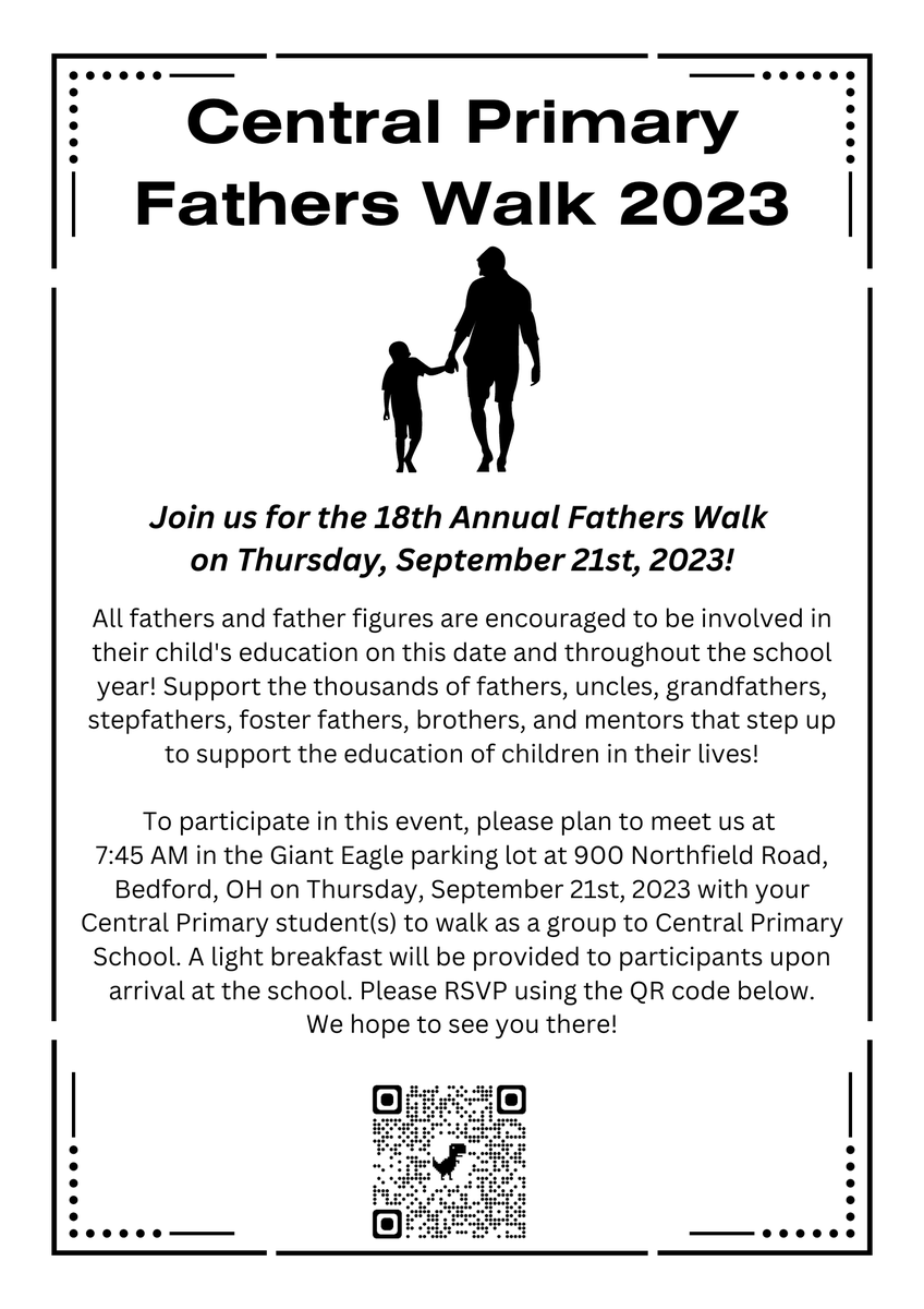 BCSDCentral's tweet photo. Calling all Father Figures! Come show your child how proud you are of them by joining us in the 18th annual Fathers Walk on Thursday, Sept. 21st. RSVP below! #fatherswalk #bcsdcentral https://t.co/Z4kiulbZIy