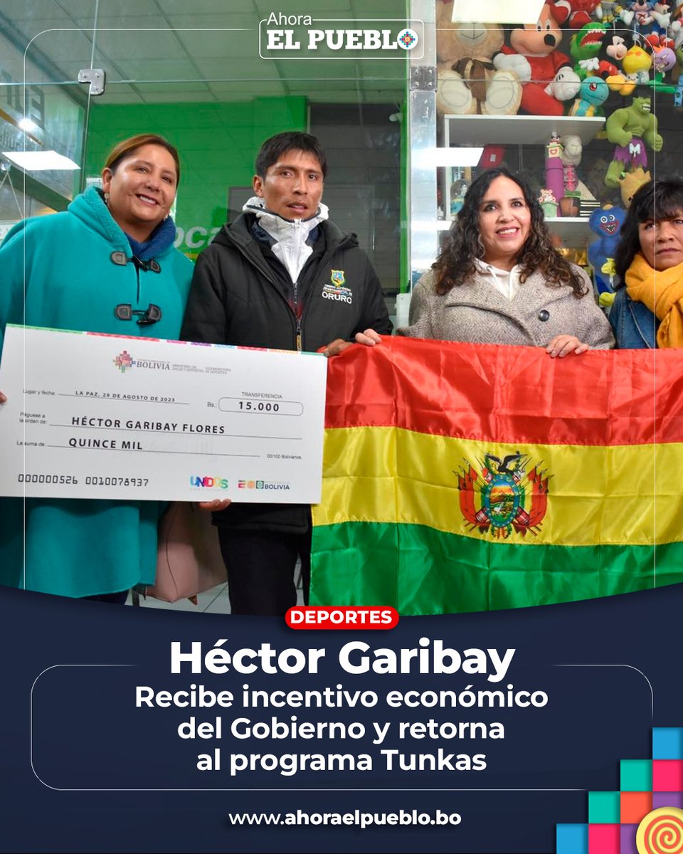 ahora_elpueblo's tweet photo. #Deportes | 🥇🇧🇴 La ministra de Salud y Deportes, @MaRenee25, informó que el atleta orureño recibirá todo el apoyo gubernamental para continuar su preparación rumbo a las olimpiadas del próximo año 💪.
#HéctoGaribay #Tunkas #Bolivia #Garibay https://t.co/JoaskM1faf