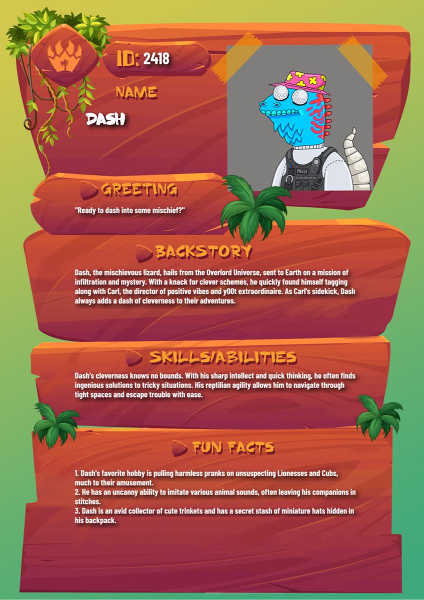 The Lazy Lions AI character builder just found my perfect sidekick 👀⤵️

“Dash is currently accompanying Carl on their mission to spread positive vibes and win over hearts. Together, they sprinkle laughter and light-hearted mischief wherever they go, leaving smiles in their