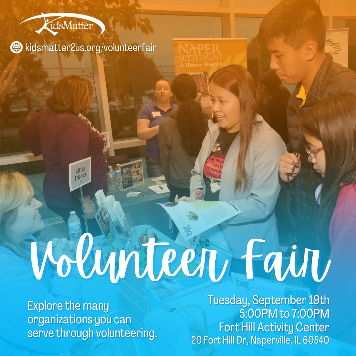 Explore diverse volunteer opportunities &amp; connect with causes that matter to you. Whether you're a seasoned volunteer or new to the world of giving back, this event is for you! 

Tues, Sept 19th from 5-7 PM at the Fort Hill Activity Center 🧡

Learn more: bit.ly/3i2xnym