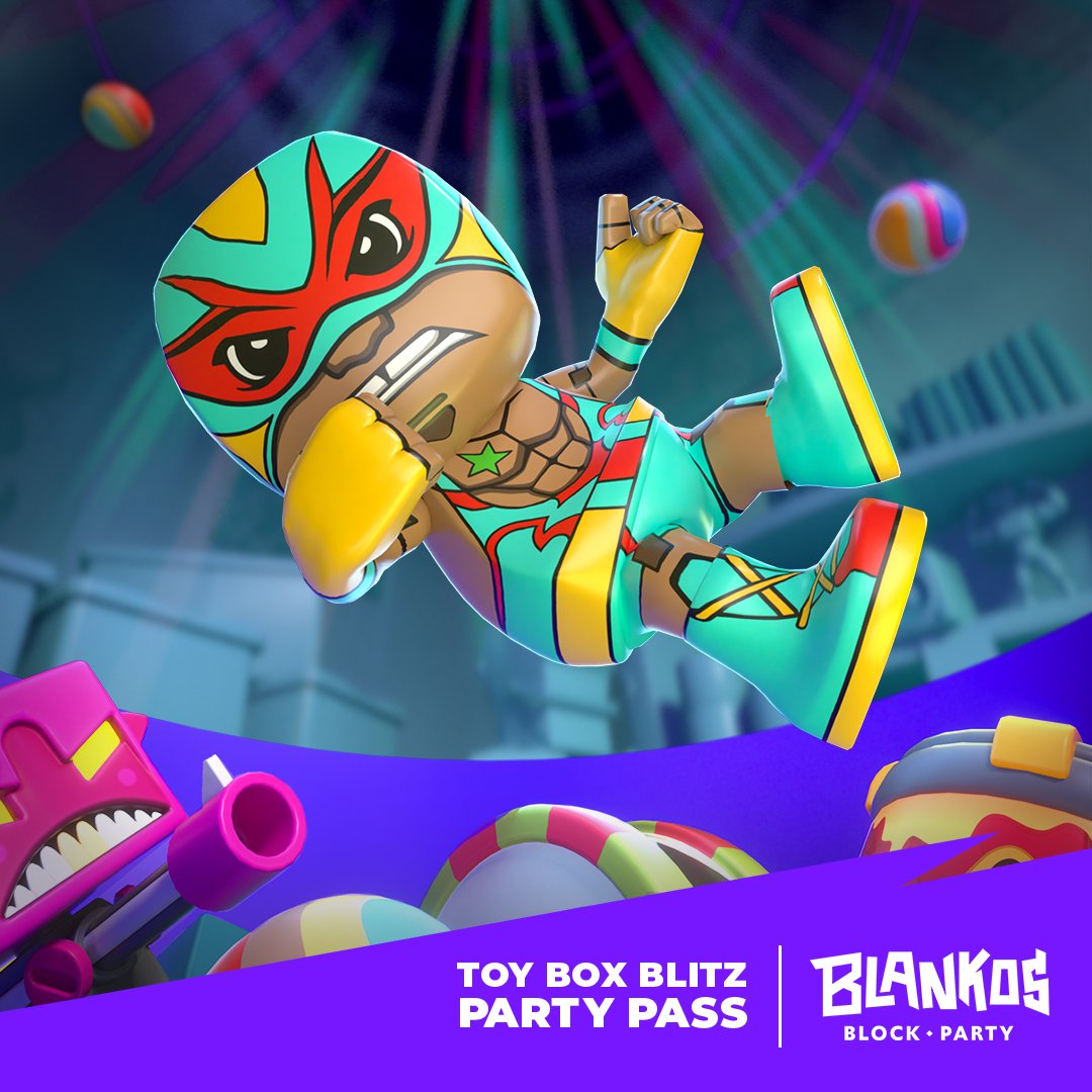 Hey, Party-goers~
With today's release of a new set of Challenges at 10:00 AM PDT / 17:00 UTC, an exclusive Blanko becomes available to earn on Party Pass: TOY BOX BLITZ's FREE track: Pedro Pectorales!