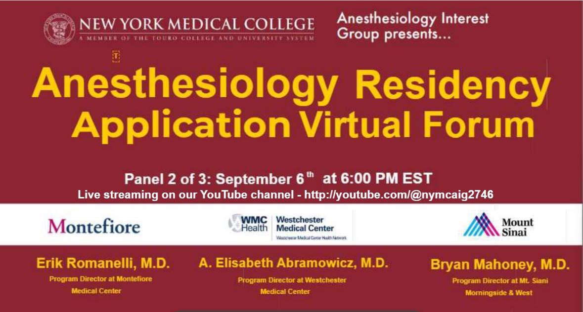 NYMCAIG's tweet photo. We are hosting part 2 of our annual Residency Application Virtual Forum Wednesday Sept 6th at 6 PM EST. Program directors and residents from the NYC Metropolitan Area will be talking about their programs and answering questions
#AnesthesiaMatch2024 #Match2024 https://t.co/8KbPPHyxKu