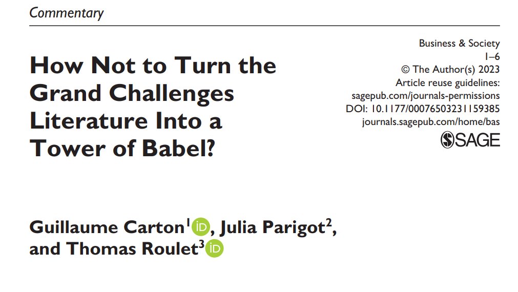 Business & Society (@baseditors) on Twitter photo How Not to Turn the #GrandChallenges Literature Into a Tower of Babel? Read the new Commentary by Carton (<a href="/EMLYON/">emlyon business school</a>) Parigot and <a href="/thomroulet/">Thomas Roulet</a> (<a href="/Cambridge_Uni/">Cambridge University</a>). ONLINE FIRST and FREE ACCESS: doi.org/10.1177/000765… How Not to Turn the #GrandChallenges Literature Into a Tower of Babel? Read the new Commentary by Carton (<a href="/EMLYON/">emlyon business school</a>) Parigot and <a href="/thomroulet/">Thomas Roulet</a> (<a href="/Cambridge_Uni/">Cambridge University</a>). ONLINE FIRST and FREE ACCESS: doi.org/10.1177/000765…