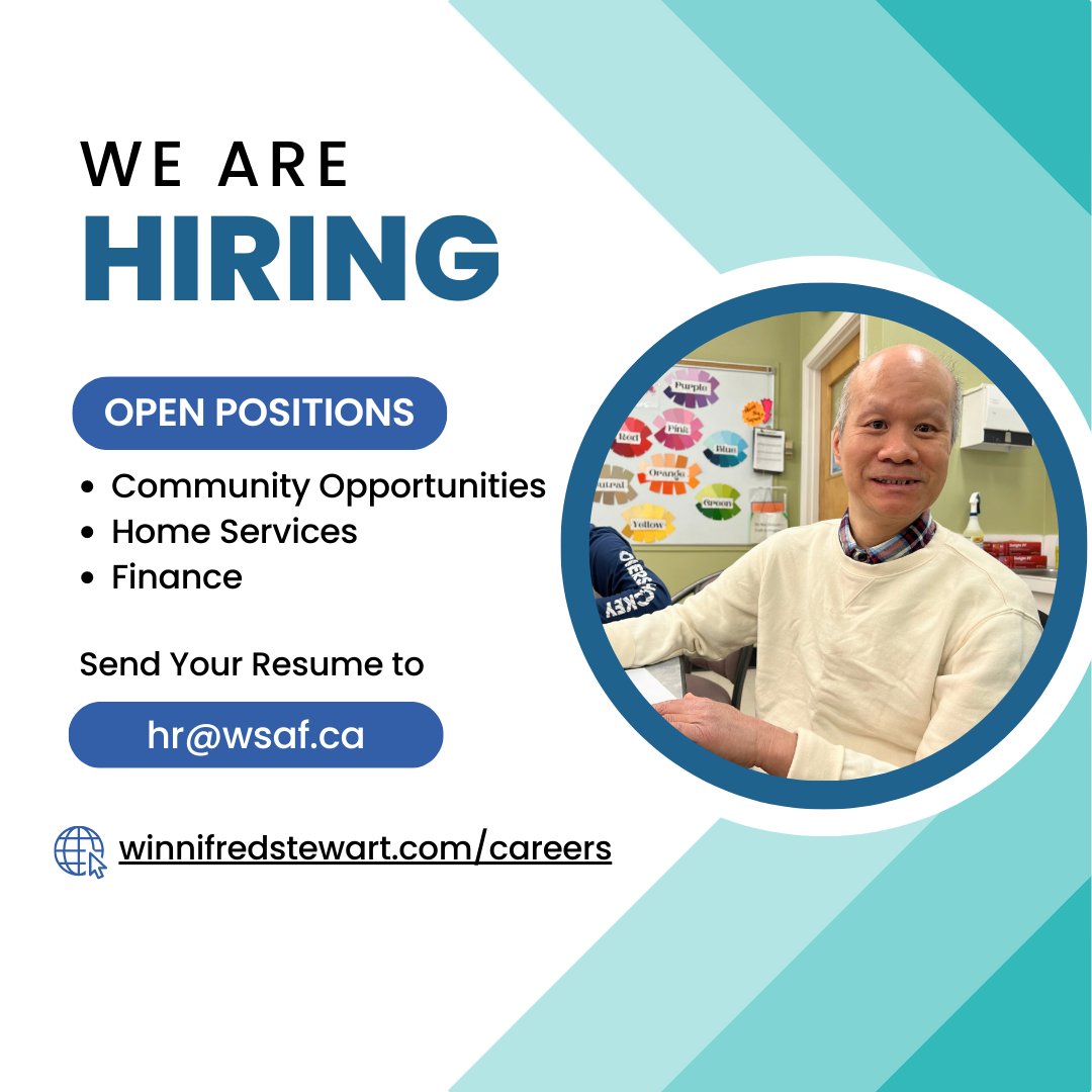 We're hiring at Winnifred Stewart! Do you have a passion for helping others? We are looking for enthusiastic individuals to join our team. Visit winnifedstewart.com/careers to apply today! #winnifredstewart #edmonton #diverseabilities #werehiring #yegcareers