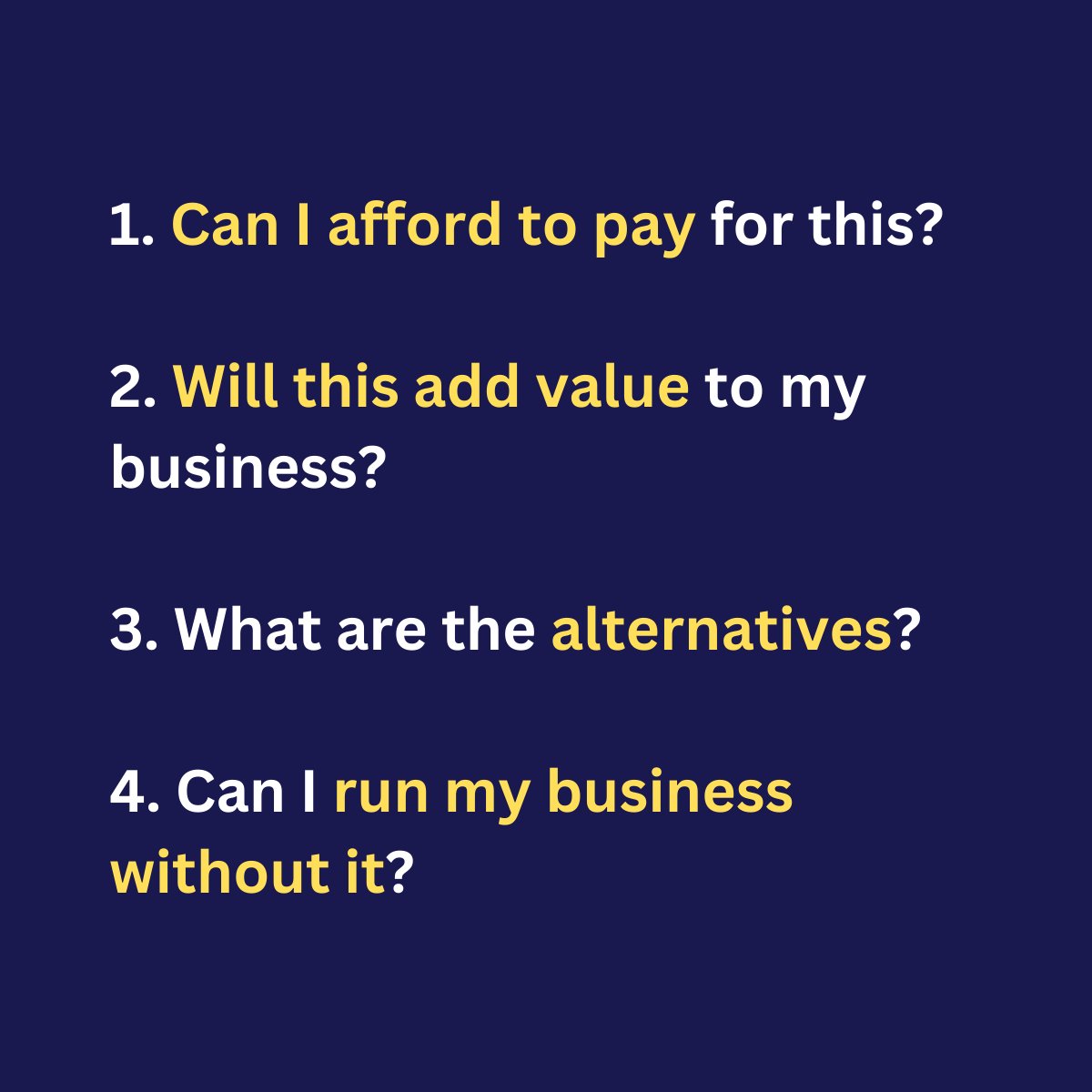 d_thesimplifier's tweet image. 4 Things my client asks me before buying my product 👇

1. Can I afford to pay for this?
2. Will this add alue to my business?
3. What are the alternatives?
4. Can I run my business without it?

#thesimplifier #clients #sales #marketing #business #money