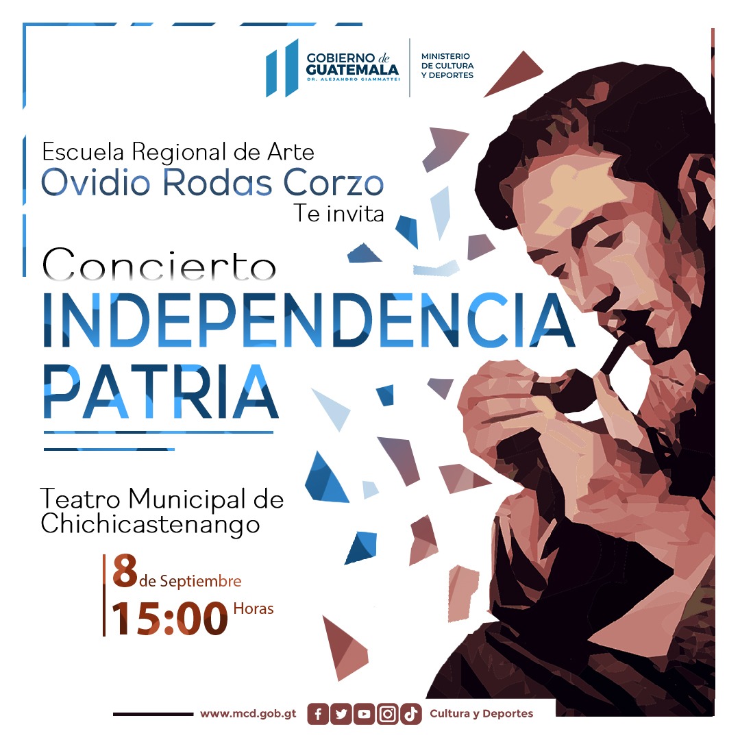 McdGuate's tweet photo. Este 8 de septiembre no te puedes perder el Concierto de Independencia Patria de la Escuela Regional de Arte "Ovidio Rodas Corzo" en Chichicastenango. ¡Te esperamos!
#3milAñosRiquezaCulturalGT #CulturaMotorDesarrolloGT #CulturaGUATE #FormarteGT https://t.co/r8k0zKJbx9