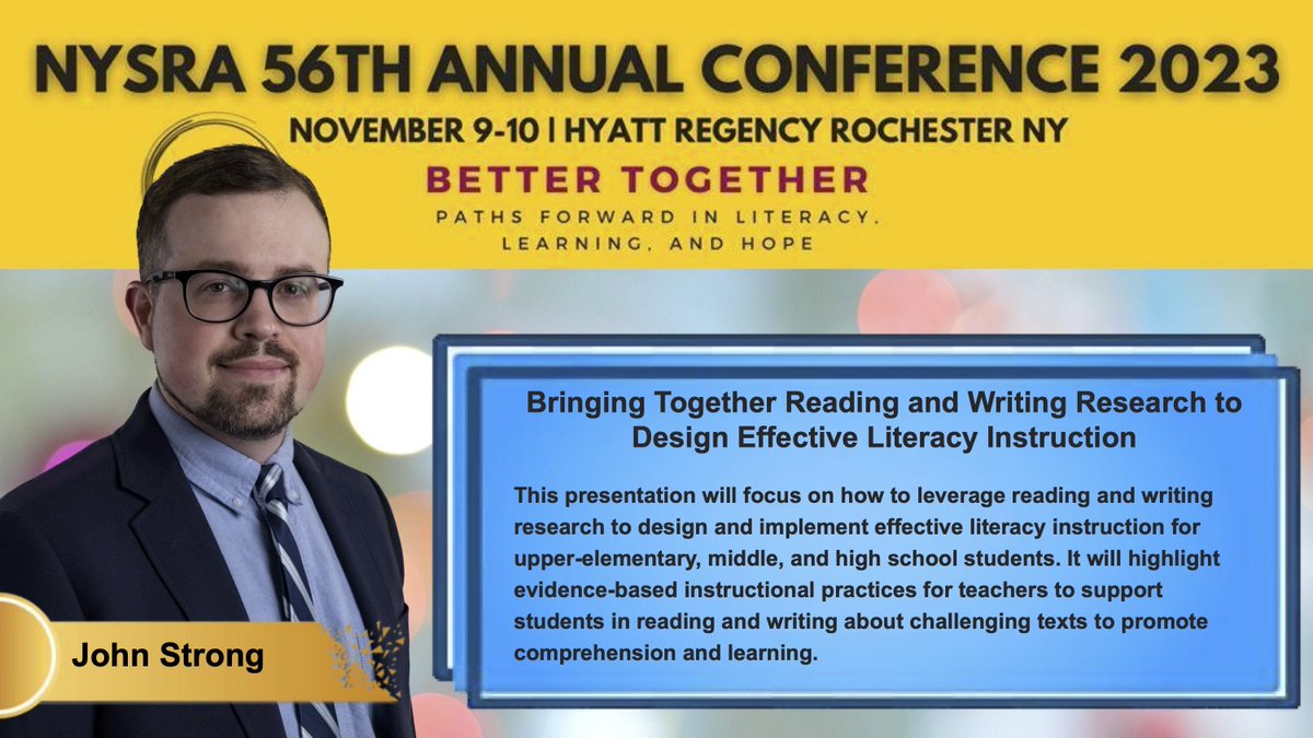 nysreading's tweet photo. Check out our list of featured speakers! First up is Dr. John Strong, who will present on designing effective literacy instruction. Make sure you register by September 15th for our early bird rate: https://t.co/KpeXpAOPcR https://t.co/h45741l1Z5