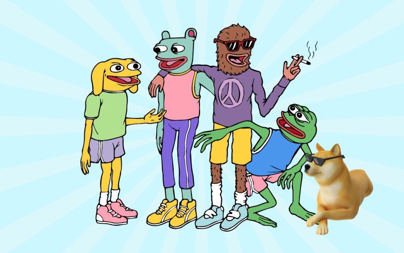 PeppercoinBSC's tweet photo. $PEPE had a normal childhood with his pet dog $DOGE and went to Frog School where he met his best friends $ANDY $BRETT and $WOLF https://t.co/IdJMIiViZs