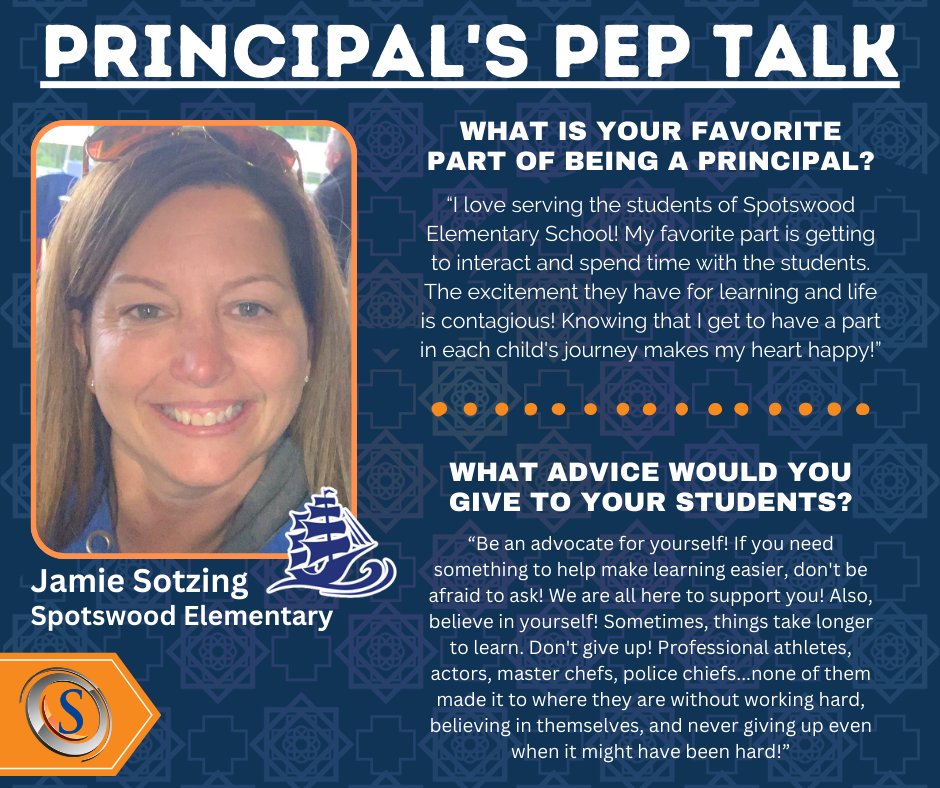 Principal's Pep Talk Jamie Sotzing Spotswood Elementary #wearespotsy