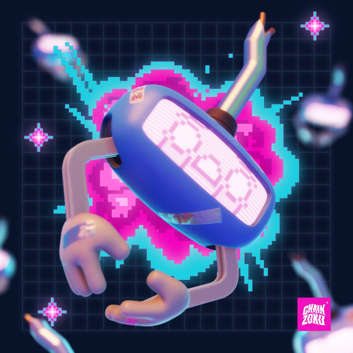 ChainZoku's tweet photo. 🚨 Manga #9 is out!

New Destiny trait unveiled: "This Damn Thing!"

They are the UFO Raiders, looting arcades around Todai City to gather Goens, Ohayo Bars, and gear. 

Today, they each received an epic "UFO Claw Storm" flying gear, and soon will begin their custom questline. https://t.co/PdGSB1JwIJ