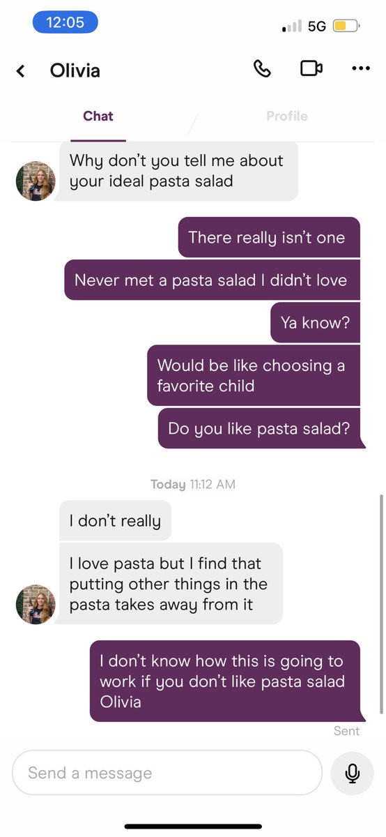 You’re fuckin out Olivia #pastasalad