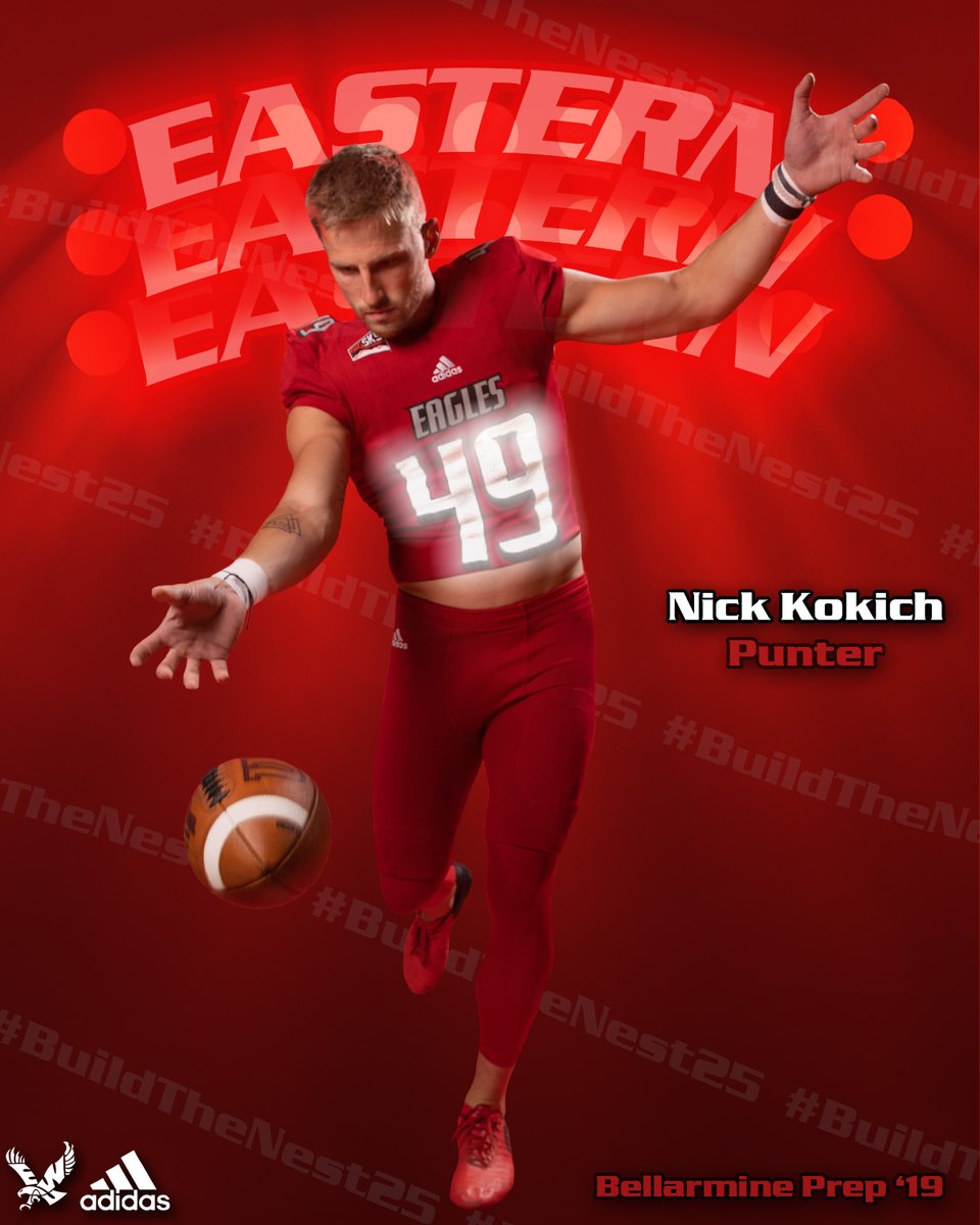 🚨Player spotlight🚨
Nick Kokich - Team captain and senior punter from Bellarmine Prep School.  

#BuildTheNest25 #EasternKindaGuy #GoEags