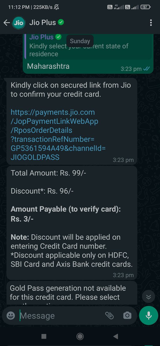 AjayAutade11's tweet photo. Jio plus gold pass is a new scam which the reliance jio company is doing with it's customer i had payed 99 rs charges for credit card verification but didn't got it back pls help @JioCare @reliancejio @jio https://t.co/mPQUIdLCZr
