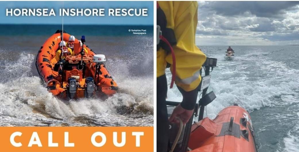 🚨CALL OUT🚨 12:01 30/08/2023 Hornsea Inshore Rescue were tasked by Humber Coastguard to reports of a broken down Jetbike, 3/4nm off Longbeach with three persons aboard. All unhurt and returned to launch beach by our lifeboat and crew.