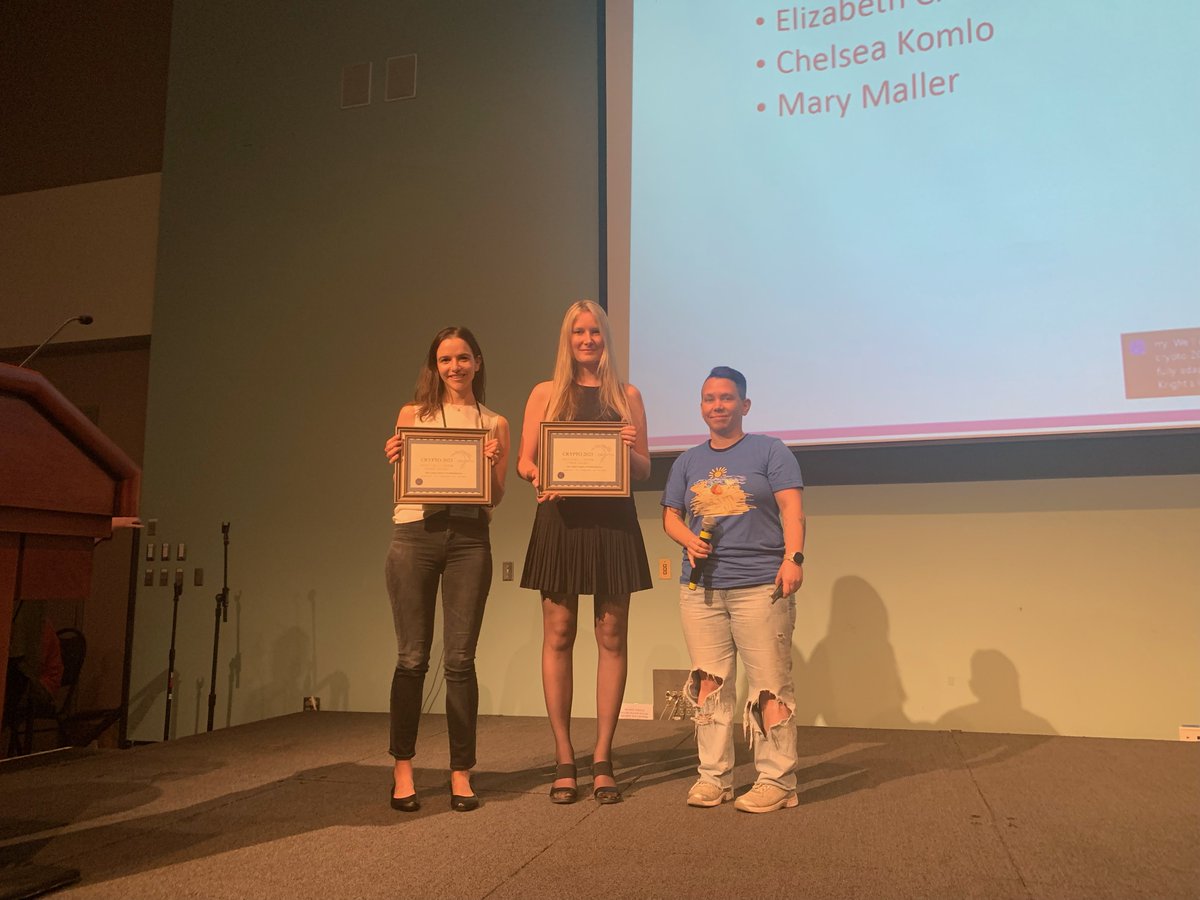 e1izabethcrites's tweet photo. I am truly grateful to have received the Best Early Career Paper Award at CRYPTO for “Fully Adaptive Schnorr Threshold Signatures” with @chelseakomlo and Mary Maller.  Thank you to the Chairs, Britta Hale, @annalysyanskaya, and Helena Handschuh and PC for this tremendous honour!! https://t.co/b94brs8IlW