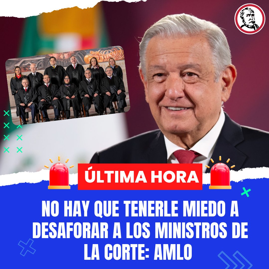 revistapolemon's tweet photo. 🚨#ÚLTIMAHORA Aunque dijo que quizá no es conveniente, el Presidente @lopezobrador_ pidió a los legisladores no tener miedo de desaforar a las y los ministros de la @SCJN en caso de que violen la constitución para impedir el recorte a su oneroso presupuesto. 

“Nosotros no vamos a recortar su presupuesto, va a ser seguramente la Cámara de Diputados que sí tiene facultad... pero son capaces y es lo que hay que ver, si aceptan la decisión de la Cámara de Diputados o se amparan, buscan un recoveco, una interpretación... 

Los diputados tendrían que pedir el desafuero de los ministros pero eso no es conveniente. Tampoco hay que tener miedo a eso. Lo que no se puede es permitir la violación de la constitución, ni un poder ilegal, ilegítimo, que se imponga, un poder omnímodo, eso no lo acepta nadie, son otros tiempos, somos muy libres los mexicanos” dijo el mandatario en su conferencia mañanera. 

El Presidente AMLO rechazó “tomar una decisión unilateral” y desaparecer a la Corte como lo hizo Ernesto Zedillo. 

López Obrador aceptó que no pudo limpiar al Poder Judicial porque de los 4 ministros que propuso, 2 de ellos traicionaron al pueblo y así se perdió la oportunidad de hacer una reforma "desde adentro".

“De los 4 que propuse, 2 traicionaron, no a mí, al pueblo, y entonces ya no tuve ninguna posibilidad ni ellos se interesaron en llevar a cabo un cambio, al contrario... usan como pretexto , como excusa el que yo quería controlar la Corte, se pelean conmigo” acusó el mandatario. 

Aunque destacó la lucha contra la corrupción del ministro @ArturoZaldivarL, el Presidente AMLO consideró que no fue suficiente, pues ahora con Norma Piña al frente, el Poder Judicial “está peor” y los jueces “hacen lo que quieren (...), empiezan a liberar a presuntos delincuentes y a degradar aún más al Poder Judicial”.

López Obrador volvió a condenar la contratación de Ricardo Márquez Blas como jefe de oficina de la ministra Norma Piña en la Suprema Corte, pues fue mano derecha de Genaro García Luna, el ex súper policía de @FelipeCalderon que se encuentra preso en Estados Unidos.

“En qué cabeza cabe, la política no es una ciencia, es sentido común, es juicio práctico, pero en qué cabeza cabe que el día que están juzgando a García Luna en Estados Unidos, aquí le están liberando las cuentas a la esposa, es un desaseo, en qué cabeza cabe contratar al brazo derecho de García Luna” expresó AMLO. 

Por ese motivo, el mandatario señaló que no ve más que una renovación tajante en el Poder Judicial y hacer una reforma constitucional tras el Plan C para que los jueces, magistrados y ministros sean elegidos por el pueblo de México. 

Al final de su intervención sobre el tema, el Presidente AMLO propuso que quienes aspiren a la Presidencia en 2024 emitan su postura sobre una reforma constitucional al Poder Judicial, para que el pueblo sepa si quieren que “siga más de lo mismo” o van por un cambio.