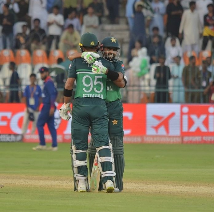 Erajj19's tweet photo. Kicking off the Asia cup campaign with a bang! Nothing beat the feeling of contributing to the team's success. Massive salute to @babarazam258 for his magestic 151 and @IftiMania for his 109 runs. Lets conquer the cup🏆#AsiaCup2023 #PAKvsNEP https://t.co/txGdtNY14Z
