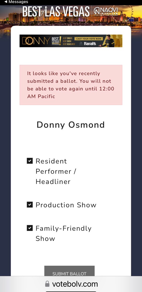 lbinthevalley's tweet photo. @donnyosmond @HarrahsVegas 🙋🏻‍♀️ https://t.co/eLxwfYAEkI